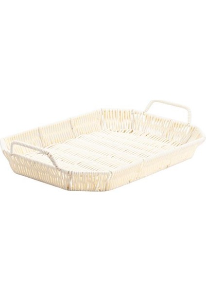Sentetik Hasır Krem Dikdörtgen Tepsi 36X25CM