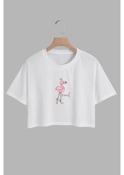Kadın Flaming Hot Tasarım Baskılı Pamuk Beyaz Oversize Crop