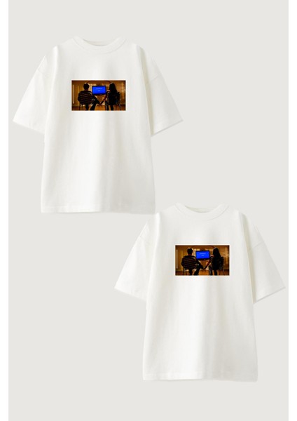 Kadın Erkek Unisex Jesse Mary Sevgili Çift Kombini Oversize Beyaz Tshirt 2'li Takım