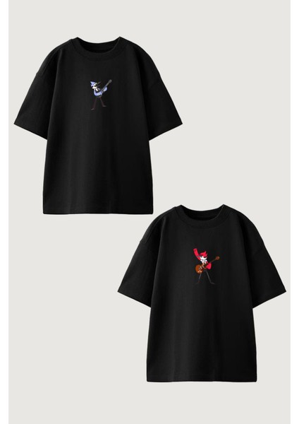 Kadın Erkek Unisex Mordekay ve Margaret Sevgili Çift Kombini Oversize Siyah Tshirt 2'li Takım