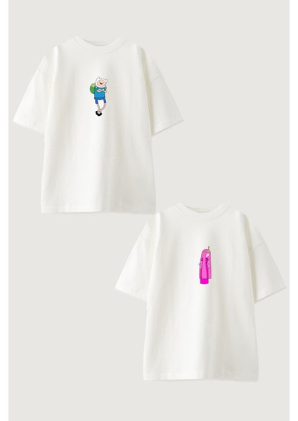 Kadın Erkek Unisex Fin Prenses Sevgili Çift Kombini Oversize Beyaz Tshirt 2'li Takım