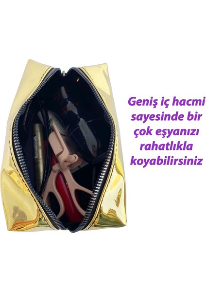 Makyaj Çantası Altın Gold Renkli Düzenleyici Seyahat Tipi Aynalı Kumaş fiyatları