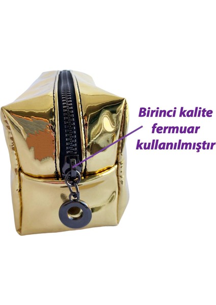 Makyaj Çantası Altın Gold Renkli Düzenleyici Seyahat Tipi Aynalı Kumaş modelleri