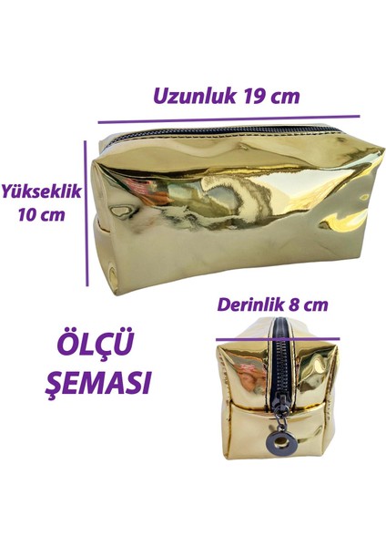 Makyaj Çantası Altın Gold Renkli Düzenleyici Seyahat Tipi Aynalı Kumaş indirimleri