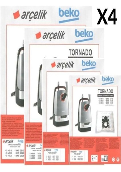 Eticaretarena 4 Paket 20 Adet Beko Bks 2910 Süpürge Modeli Toz Torbası Tornado
