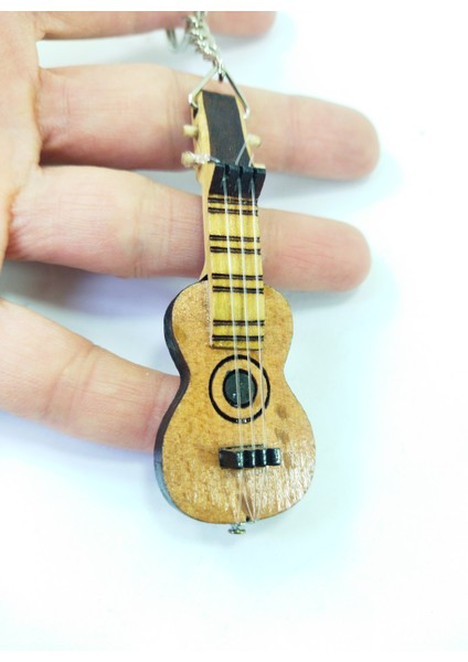 Ahşap Küçük Gitar Anahtarlık/dikiz Ayna Süsü El Yapımı Hediyelik Aksesuar Minyatür Gitar