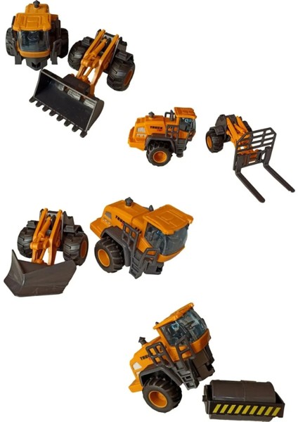 4lü Set Oyuncak Kepçe Iş Makinaları Kırılmaz Dozer Forklift Silindir Sürtmeli Iş Araçları