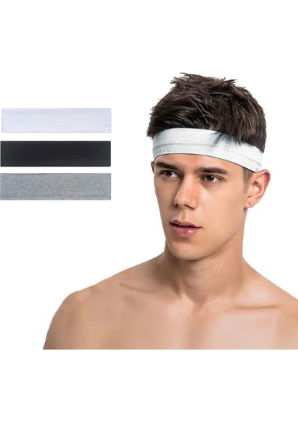 Salvia Dione 3lü Erkek Spor Saç Bandı Sporcu Kafabandı Headband Ter Bantı Fitness Saç Bantları Siyah-Beyaz-Gri