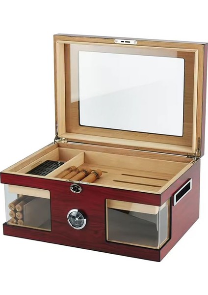 Italyan Sediri 2 Katlı Camlı Özel Humidor Puro Kutusu RD27KR fiyatları