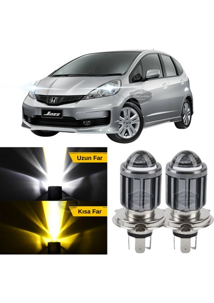 Honda Jazz 2009-2019 Uyumlu Mercekli Far Ampulü LED Xenon Çift Renk Sarı-Beyaz Far Şimşek Etkili Csp LED Lamba Uzun Kısa 2 Adet Takım