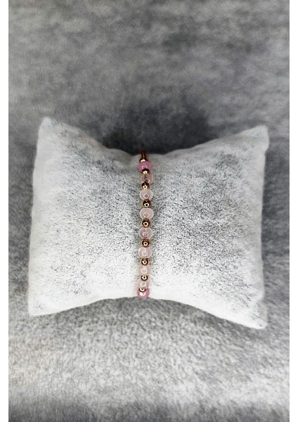 Çelik Kaplama Kararmayan Esnek Pembe Kuvars Doğal Taş Bileklik fiyatları