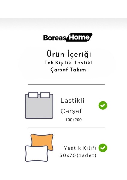 Yumuşak Gri Pamuklu Ranforce Tek Kişilik Lastikli Çarşaf ve Yastık Kılıfı SETI(100X200)