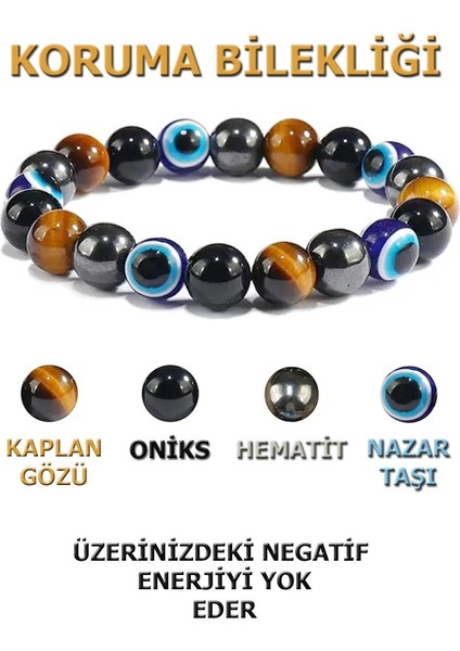 Sertifikalı Doğal Taş Enerji Bilekliği ( Kaplan Gözü - Oniks - Hematit)