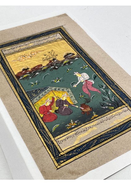 Seferde Yemek Adlı El Yapımı Minyatür Resim 20,5X12,5 cm