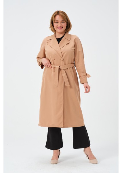 Behin Kadn Koton Kumaş Yeni Sezon Genç Model Kolu ve Beli Kemerli Trençkot modelleri