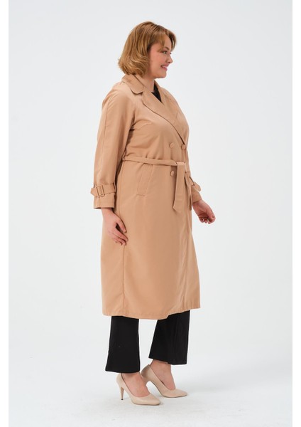 Behin Kadn Koton Kumaş Yeni Sezon Genç Model Kolu ve Beli Kemerli Trençkot fırsatları