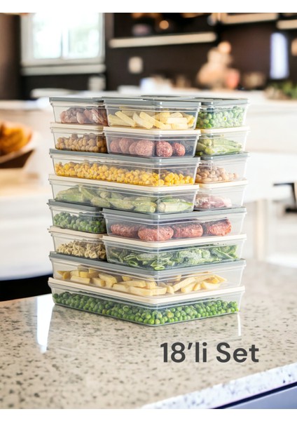 18'li Renkli Buzdolabı Düzenleyici Buzluk ve Mikrodalga Saklama Kabı 2X2400-4X1200-4X1170-8X600 ml