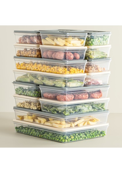 18'li Renkli Buzdolabı Düzenleyici Buzluk ve Mikrodalga Saklama Kabı 2X2400-4X1200-4X1170-8X600 ml