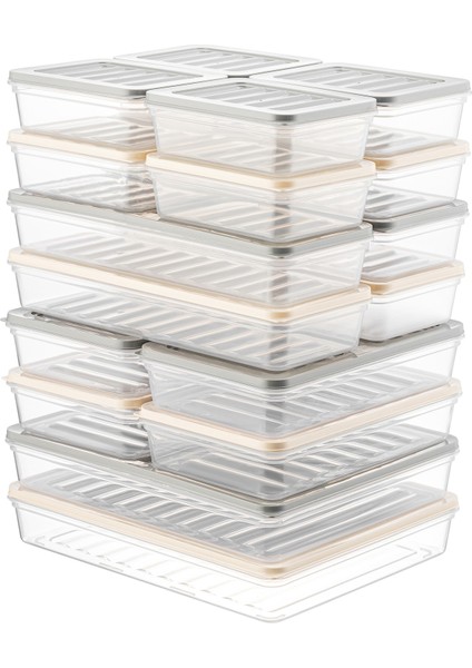 18'li Renkli Buzdolabı Düzenleyici Buzluk ve Mikrodalga Saklama Kabı 2X2400-4X1200-4X1170-8X600 ml
