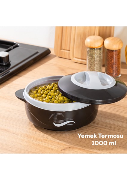 3149 Yemek Termosu - Sızdırmaz Kilitli Kapak Saklama Kabı Paslanmaz Çelik Sefertası 1000 ml