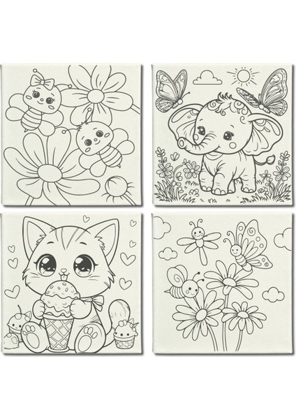 Anaokulu SETİ-20X20 Tuval Boyama Setleri- 12 Adet Tuval-Her Sette (3'lü Boya Seti-1 Fırça) fiyatları