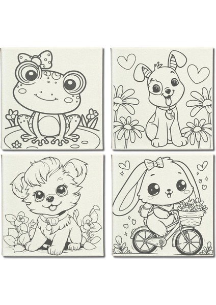 Anaokulu SETİ-20X20 Tuval Boyama Setleri- 12 Adet Tuval-Her Sette (3'lü Boya Seti-1 Fırça) modelleri