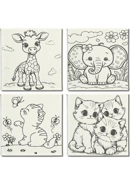 Anaokulu SETİ-20X20 Tuval Boyama Setleri- 12 Adet Tuval-Her Sette (3'lü Boya Seti-1 Fırça) fırsatları