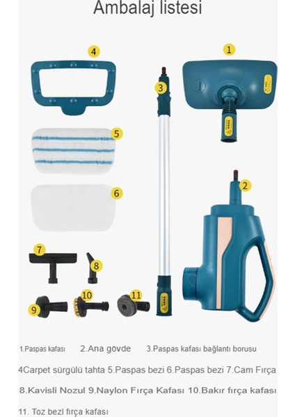 1500 Watt 6 In 1 Buharlı Mop Zemin ve Halı Temizleyici Mop Buharlı Paspas Temizlik Makinesi