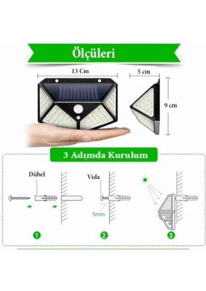 4 Adet 100 LED Işıklı Solar Güneş Enerjili Hareket Sensörlü Bahçe Garaj Ev Aydınlatma Lambası