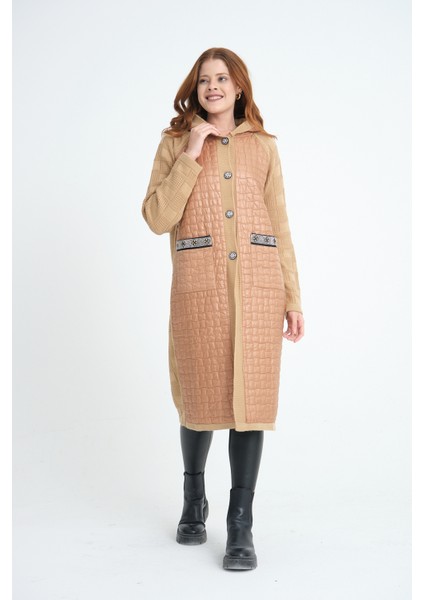 Perla Model Kapitone Detaylı Taşlı Cep Triko Hırka