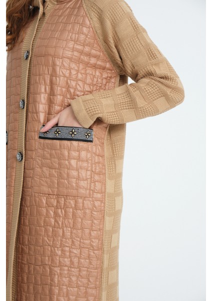 Perla Model Kapitone Detaylı Taşlı Cep Triko Hırka modelleri