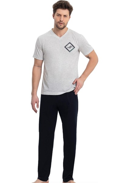 Pamuklu Kısakol V Yaka Erkek Pijama Takım