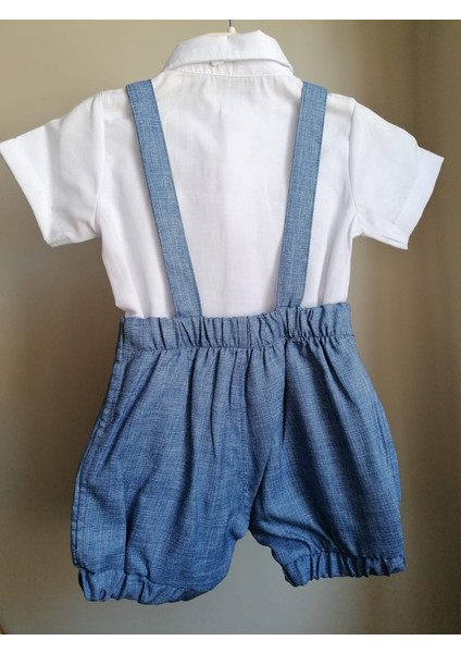 Papyonlu 3'lü Şortlu Mavi Erkek Bebek Salopet Takım Özel Gün Kıyafeti Düğün Bebek Hediyesi fırsatları