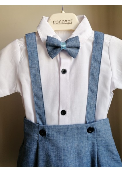 Papyonlu 3'lü Şortlu Mavi Erkek Bebek Salopet Takım Özel Gün Kıyafeti Düğün Bebek Hediyesi indirimleri