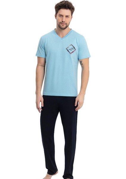 Pamuklu Kısakol V Yaka Erkek Pijama Takım