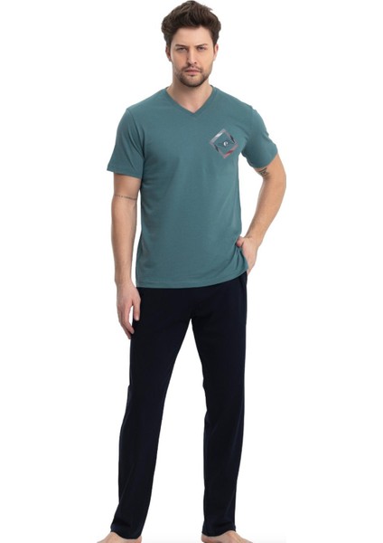 Pamuklu Kısakol V Yaka Erkek Pijama Takım