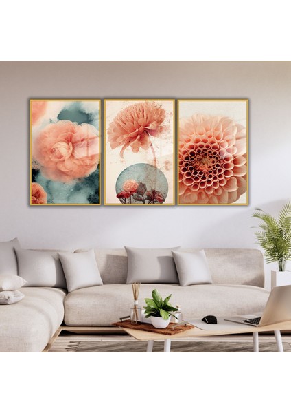 3'lü Metal Çerçeveli Cam Tablo Seti Soft Yıldız Çiçeği Tasarımı