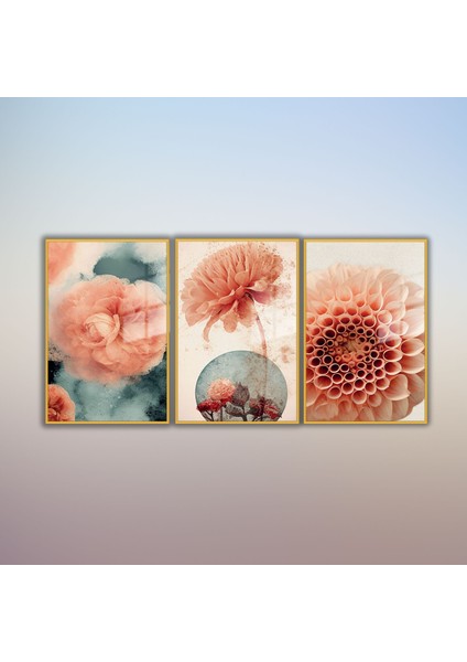 3'lü Metal Çerçeveli Cam Tablo Seti Soft Yıldız Çiçeği Tasarımı fiyatları