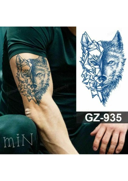 1 Ay Kalıcı Gerçekci Kurt ve Geometric Geçici Dövme Tattoo GZ-935