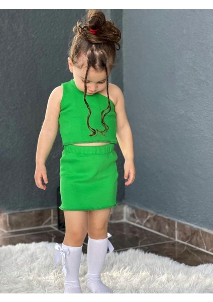 Kız Çocuk Tek Omuz Crop Etekli Takım Yeşil fırsatları