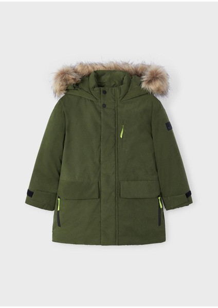 Erkek Çocuk Kürk Kapşonlu Parka Mont