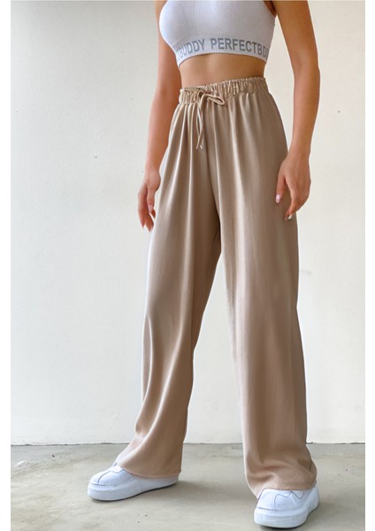 Kadın Yüksek Bel Yazlık Bürümcük Palozzo Pantolon