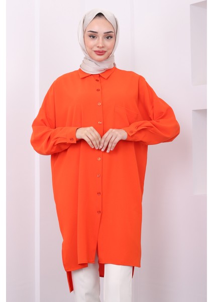 Orange Yırtmaçlı Cepli Tunik