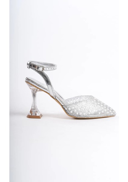 Shoes Cam Ökçe Şeffaf Inci Taş Detaylı Burnu Kapalı Abiye Ayakkabı Gri fırsatları