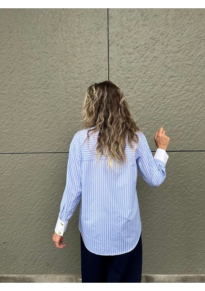 Gold Düğmeli Çizgili Gömlek modelleri