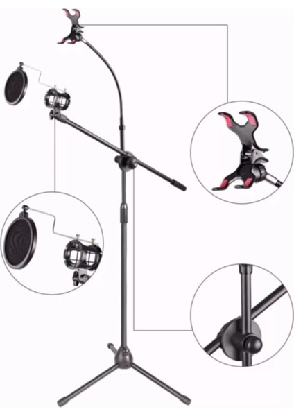 4b Mikrofon Sehpası -Telefon Tutacağı - Pop Filter - Shockmount