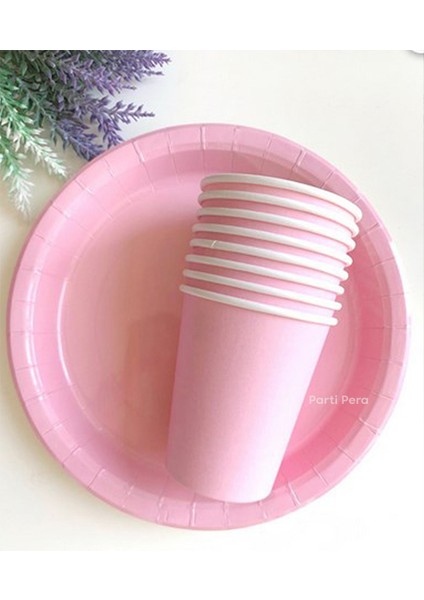 Makaron Karton Tabak Bardak 8'li Set Doğum Günü Tabak Bardak Seti