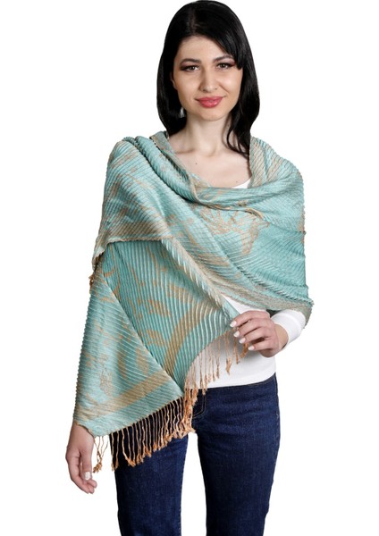 Turkuaz ve Cappuccino Rengi Desenli Pamuk Viskon Şal fiyatları