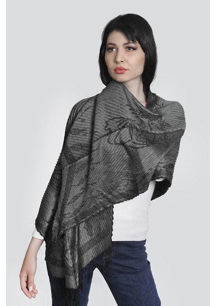 Gri Siyah Renkli Pamuk Viskon Desenli Şal Eşarp