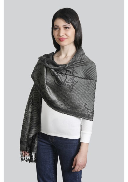 Gri Siyah Renkli Pamuk Viskon Desenli Şal Eşarp modelleri